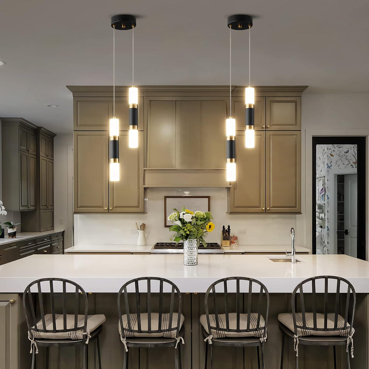 2-Light Pendant Lights Kitchen Island Dimmable LED Modern Mini Pendant Light, Bedroom Small Pendant Light Fixtures (Black Gold)