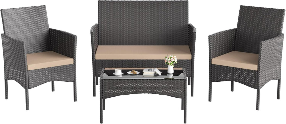Kullavik 4 Piece Outdoor Patio Furniture Set, PE Wicker Rattan Chairs