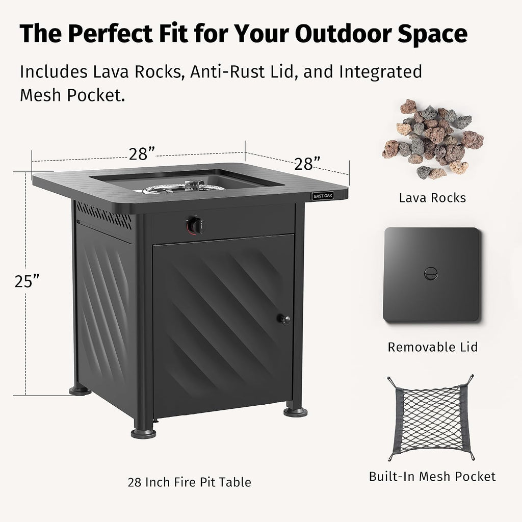 East Oak 28in Gas Fire Pit Table Outdoor, 52,000 BTU