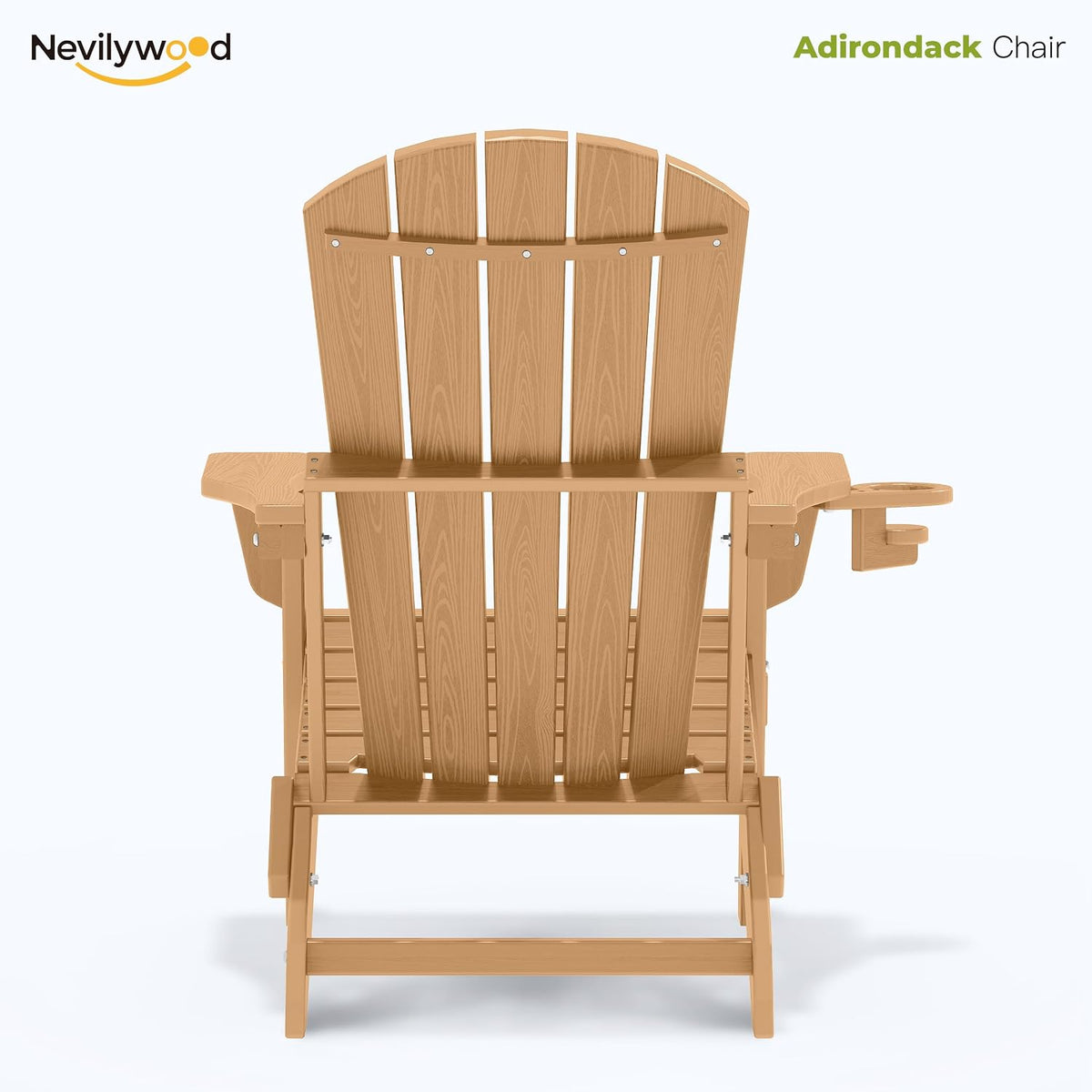 nevilywood Folding Adirondack Chair, HDPE Ergonomic Cup Holder, Teak