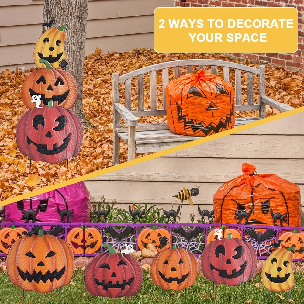 Hogardeck Outdoor Halloween Decorations - 2PCS 36" Decorative Garden Stakes with Pumpkins, Jack O Lantern Metal Yard Signs for Garden, Lawn, Patio Decor