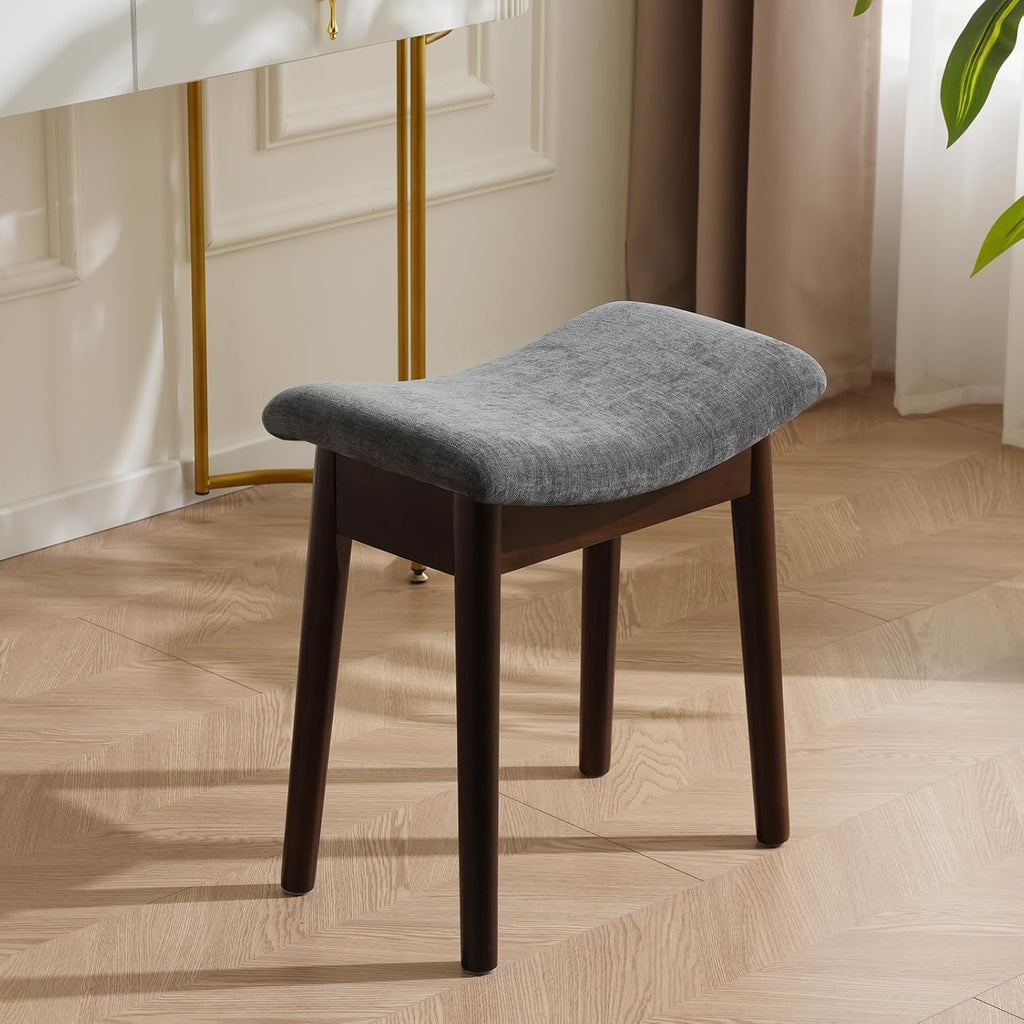 18" Small Vanity Chair Ottoman Bench Saddle Cushion Linen Gray