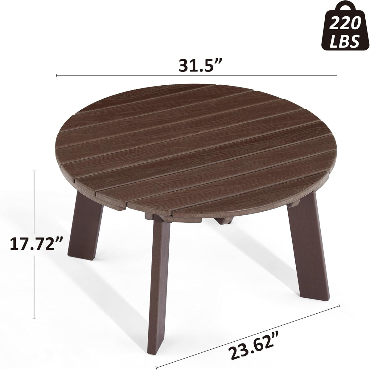 Outdoor Round Coffee Table, Adirondack Patio Coffee Table, Outdoor Large Side Table for Balcony Lawn (Brown)