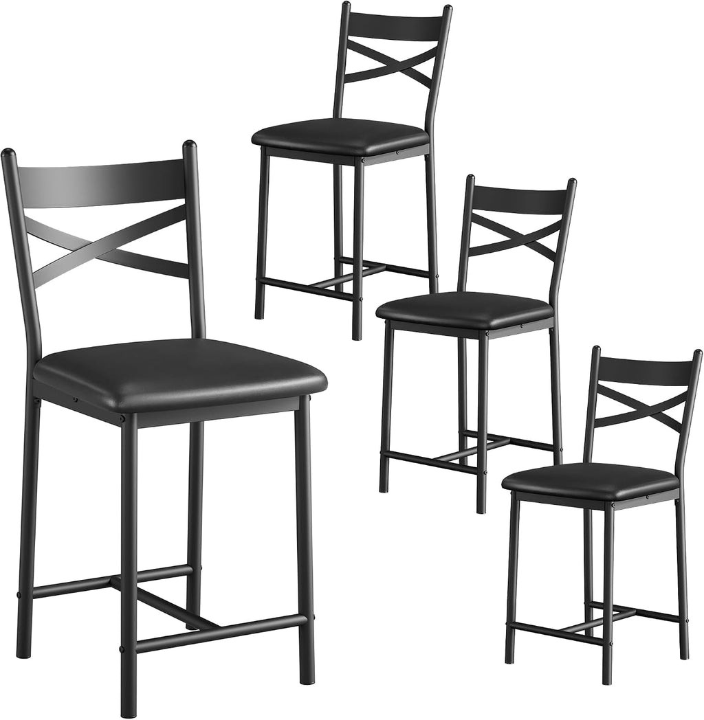 IDEALHOUSE 26" Bar Stools Set of 2, Counter Height Barstools with Back,Black