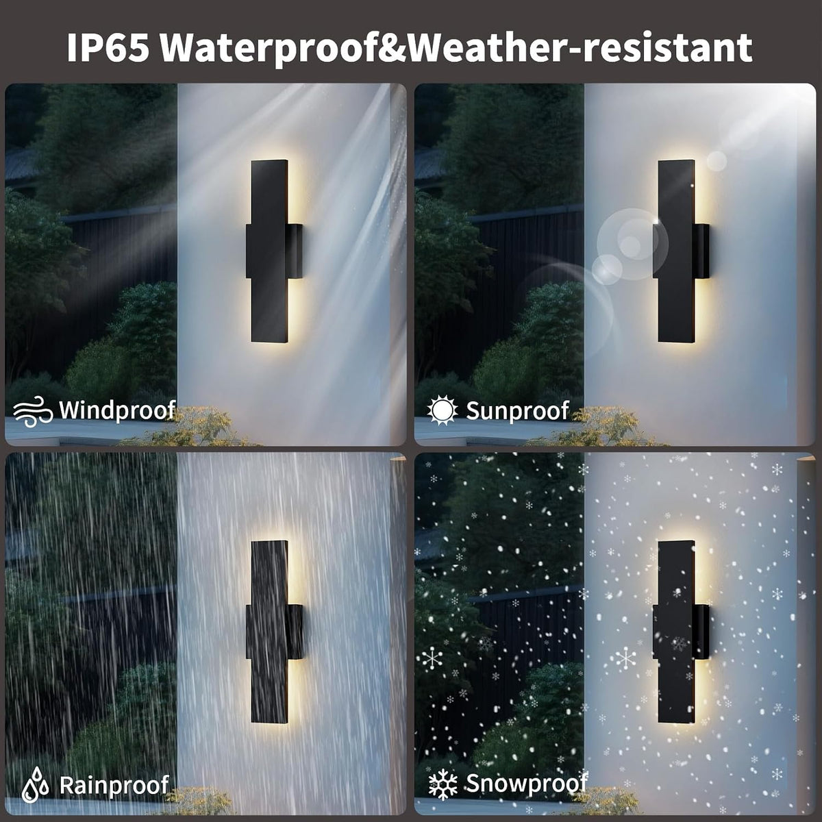 2 Pack LED Modern Outdoor Wall Lights Dimmable 3-Color Temperature 15.7in Exterior Lighting Fixtures IP65 Waterproof Outside Lights for House Hallway Garage Patio
