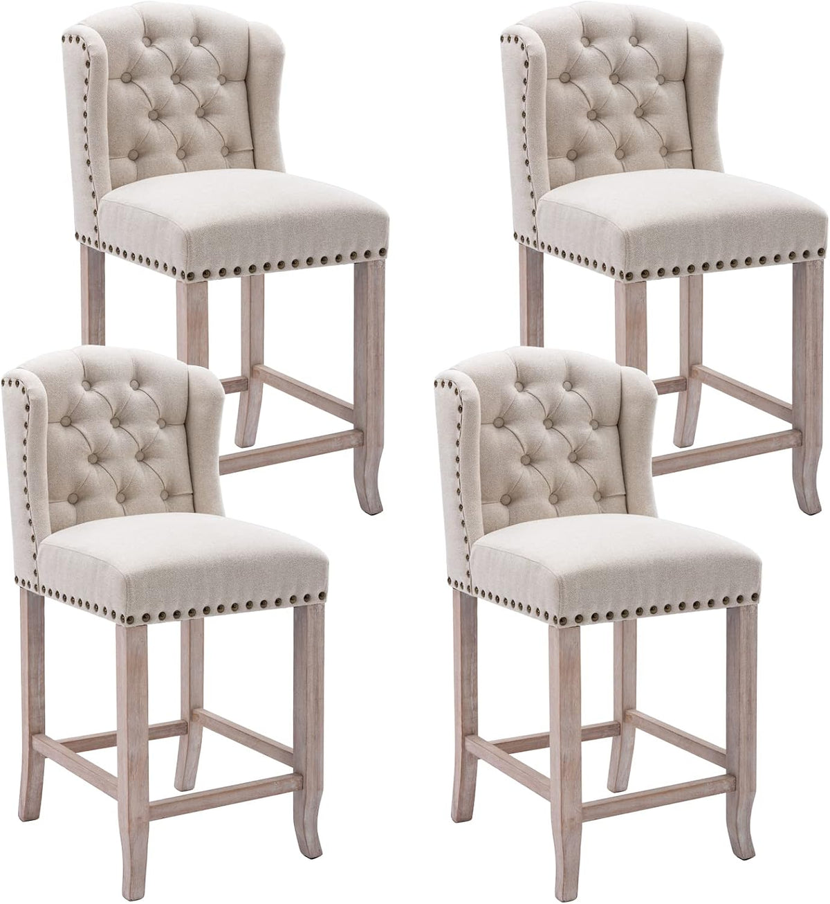 DUOMAY Tufted 26" Counter Stools Set of 4, Linen Beige