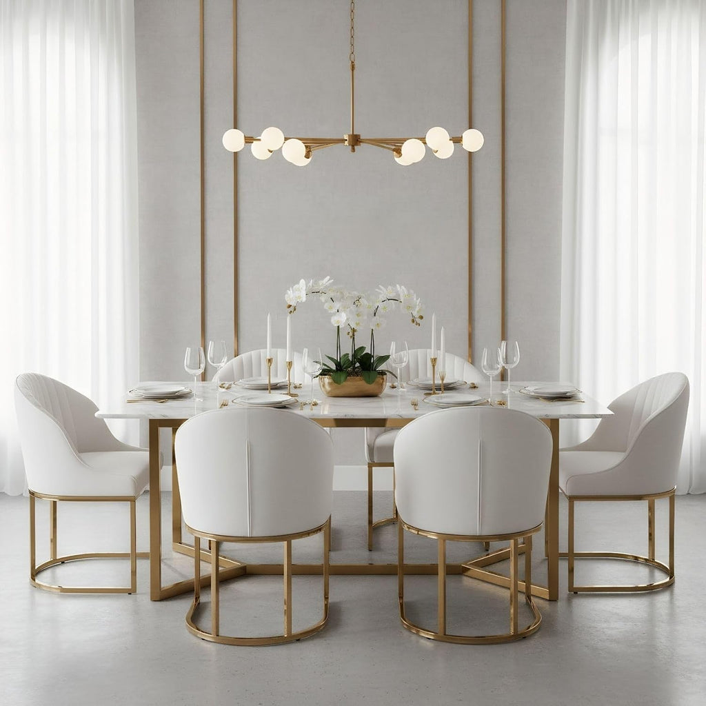 Hyfirm Modern Upholstered Boucle Dining Chairs Set of 6 w/Gold Legs, Beige
