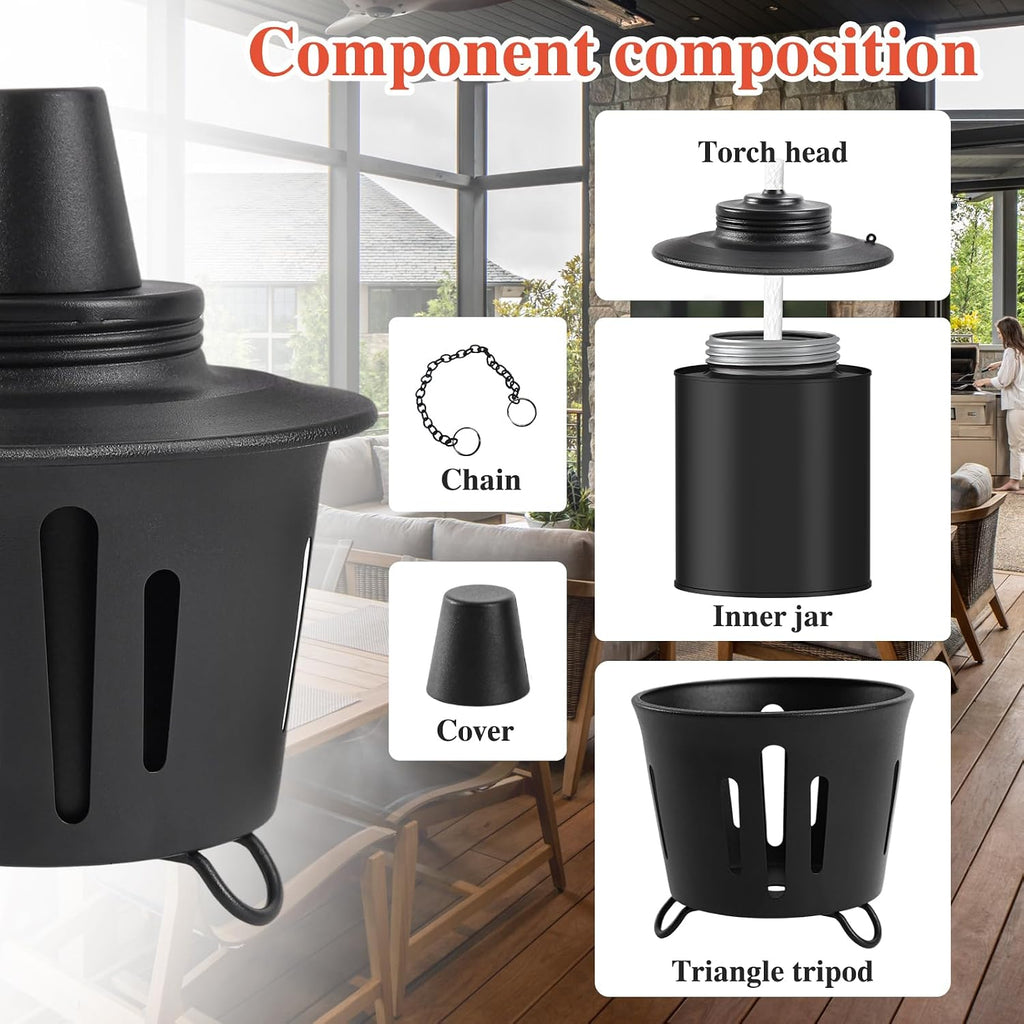 6 Pack Citronella Table Top Torches, 15oz Mini Fire Pit Tabletop Torch for Outside, Metal Tabletop Flame Torch Includes Long Lasting Wick and Snuffer for Yard, Patio, Deck, Garden, Party