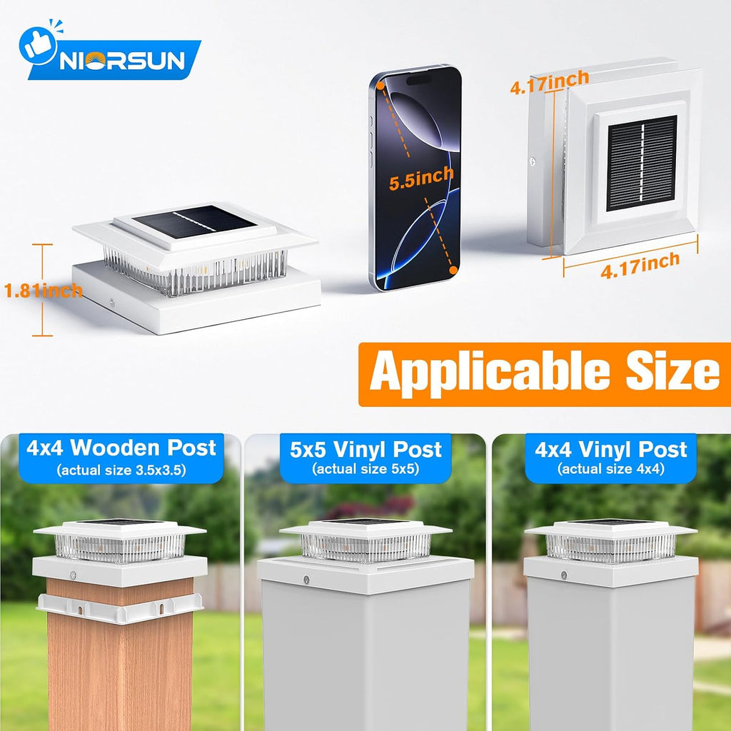 NIORSUN 4x4 Post Solar Lights Color Changing,Solar Post Light,12 Pack White