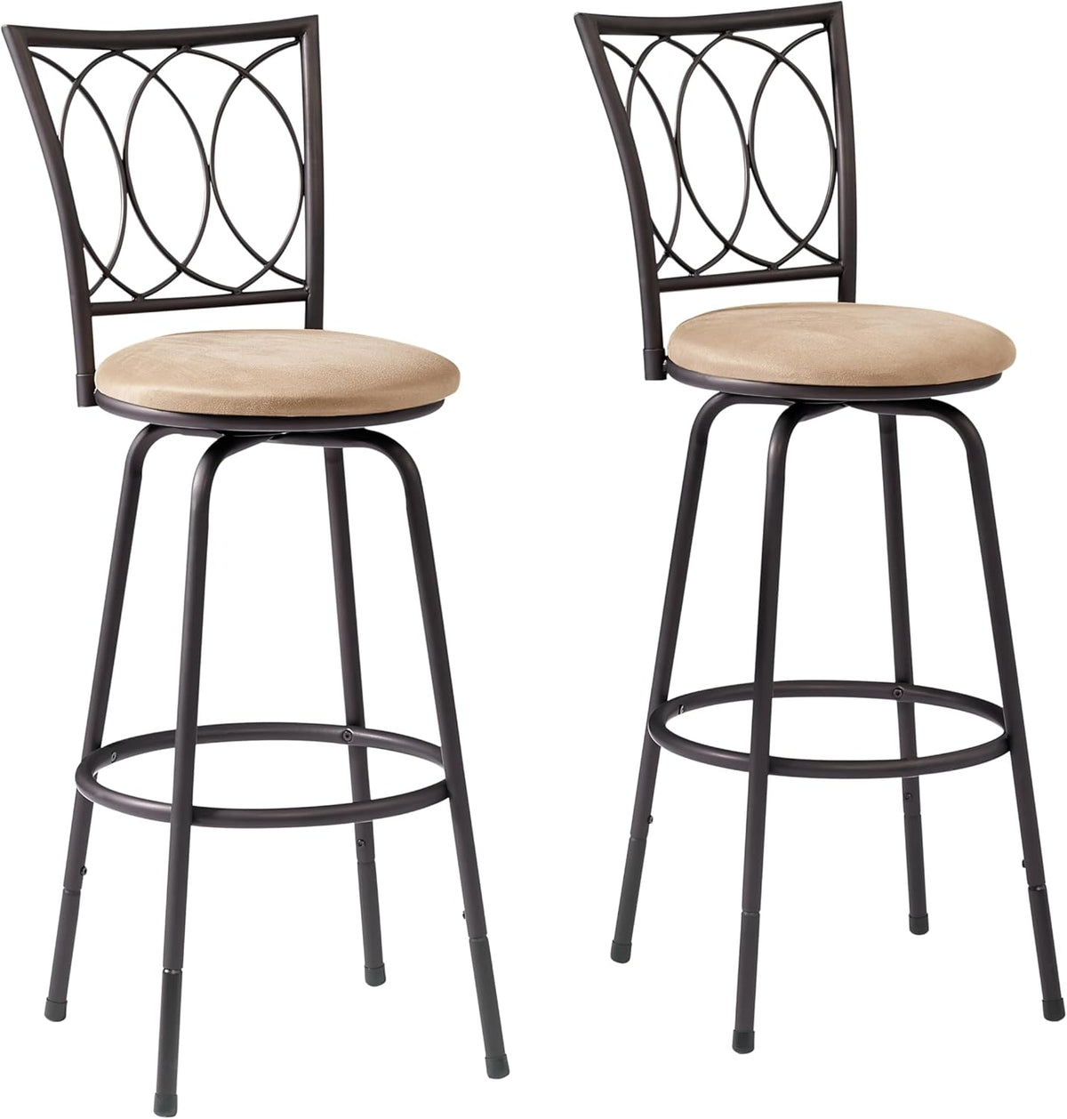 VECELO Bar Stools, 24/29" Adjustable Barstool,Swivel Counter Stool with Upholstered Seat,Steel Bistro Pub Chairs, Curved Line Backrest, Set of 2