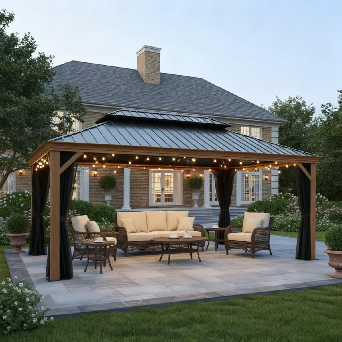 PURPLE LEAF Outdoor Gazebo 12' x 16' with Light Drainage System, Wood Grain