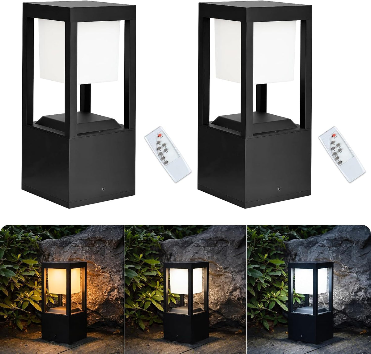 Solar Floor Lamp Outdoor Waterproof, 13.7" H 2-Pack