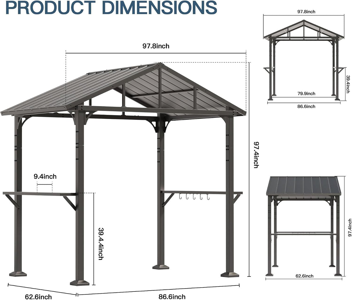 Kullavik 8'x5' Hardtop Grill Gazebo,BBQ Gazebo Canopy for Outdoor Grill