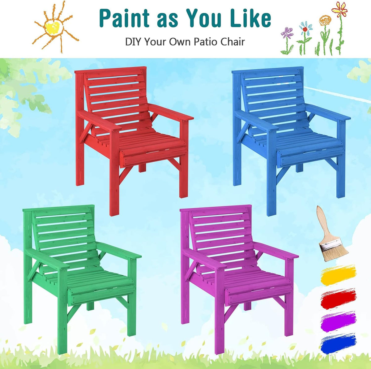 GIANTEX Outdoor Patio Dining Chairs, Solid Wood Bistro Chairs, Inclined Backrest, Wide Seat, Indoor Outside Chairs for Garden Lawn Porch Yard (1)