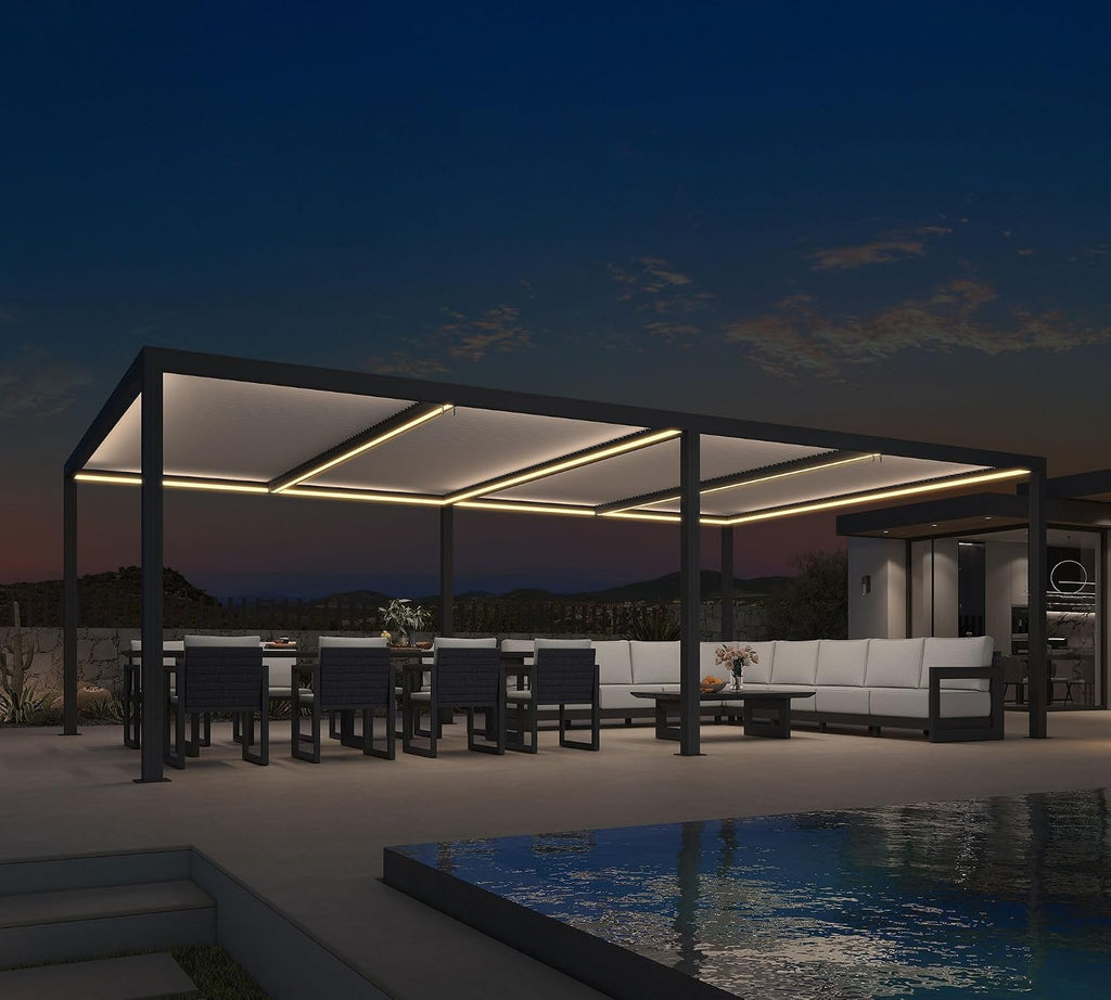 PURPLE LEAF 14' x 24' Louvered Pergola w/LED Lights & Independent Roof