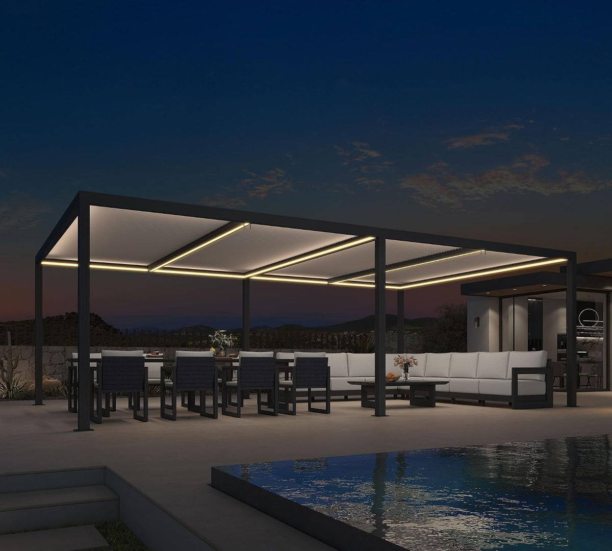PURPLE LEAF 14' x 24' Louvered Pergola w/LED Lights & Independent Roof