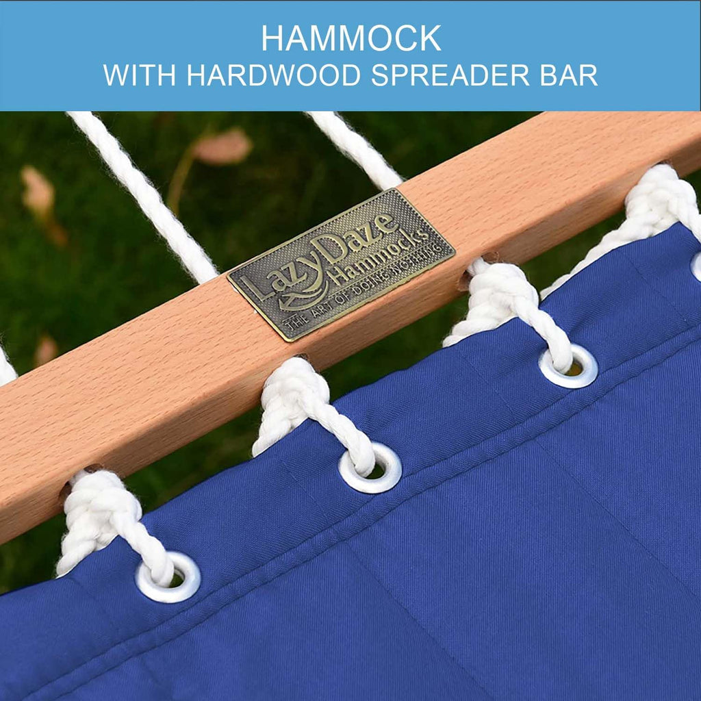 Lazy Daze 12 FT Double Hammock with Spreader Bar for Outside, Navy Blue