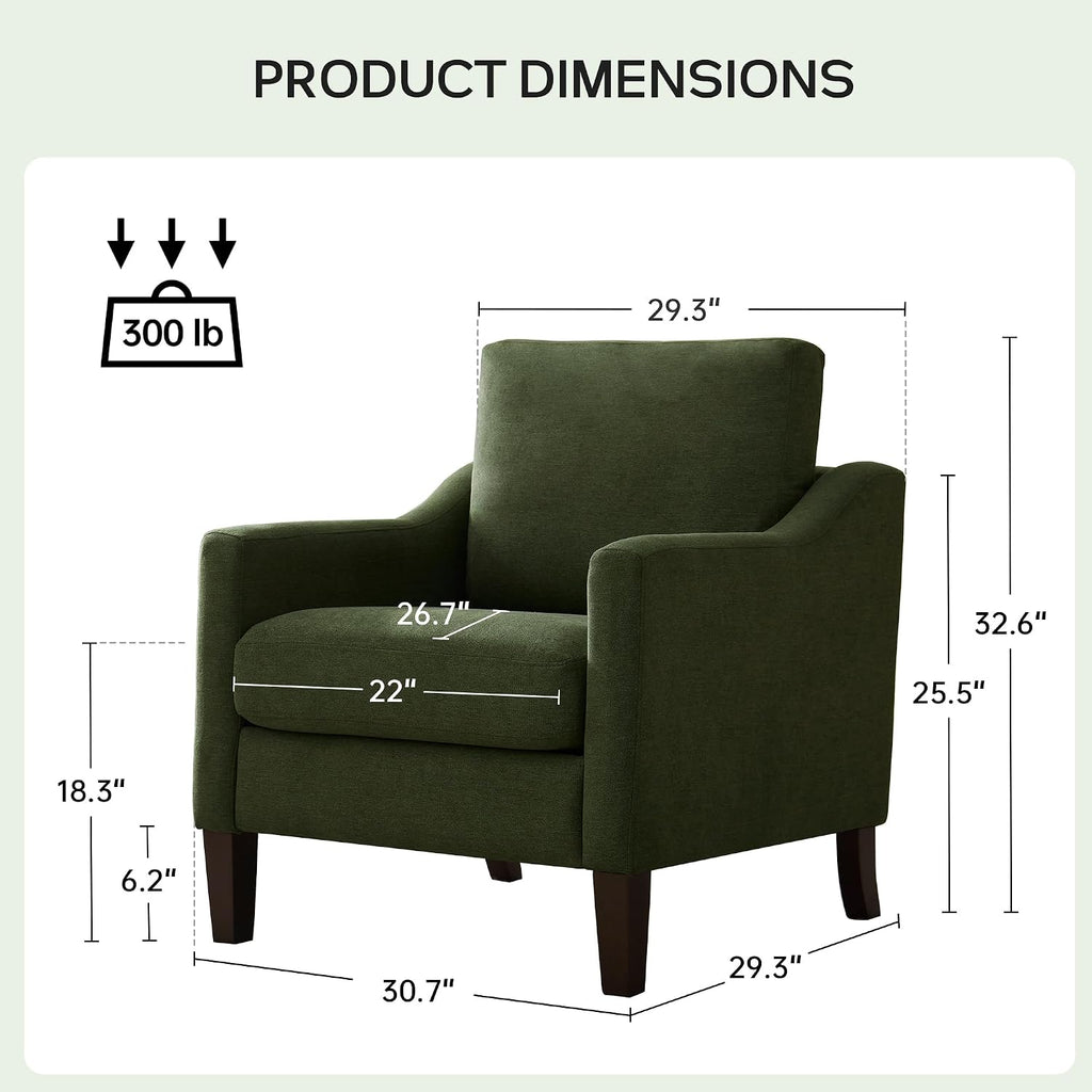 VKNOW Accent Chairs Set of 2, Modern Upholstered Armchairs, Green