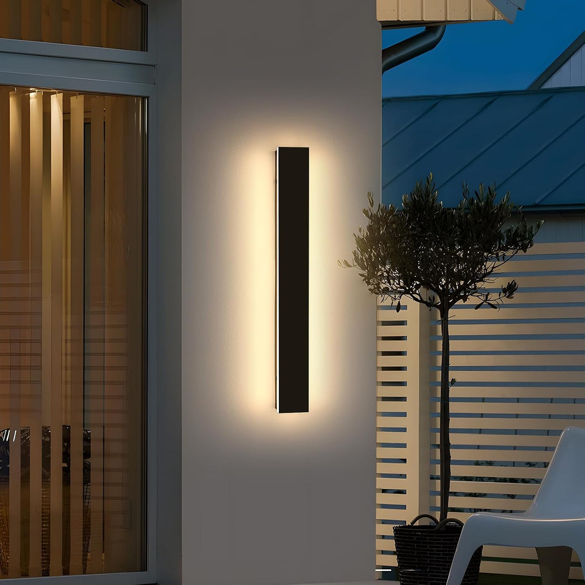 23.6inch Modern LED Wall Sconce, 3000K Warm White Outdoor Lights, IP65 Waterproof, Black Aluminium, Minimalist Wall Light Fixture, AC 85-265V, 24W, Wall Lamp for Yard, Patio, Garage, Porch
