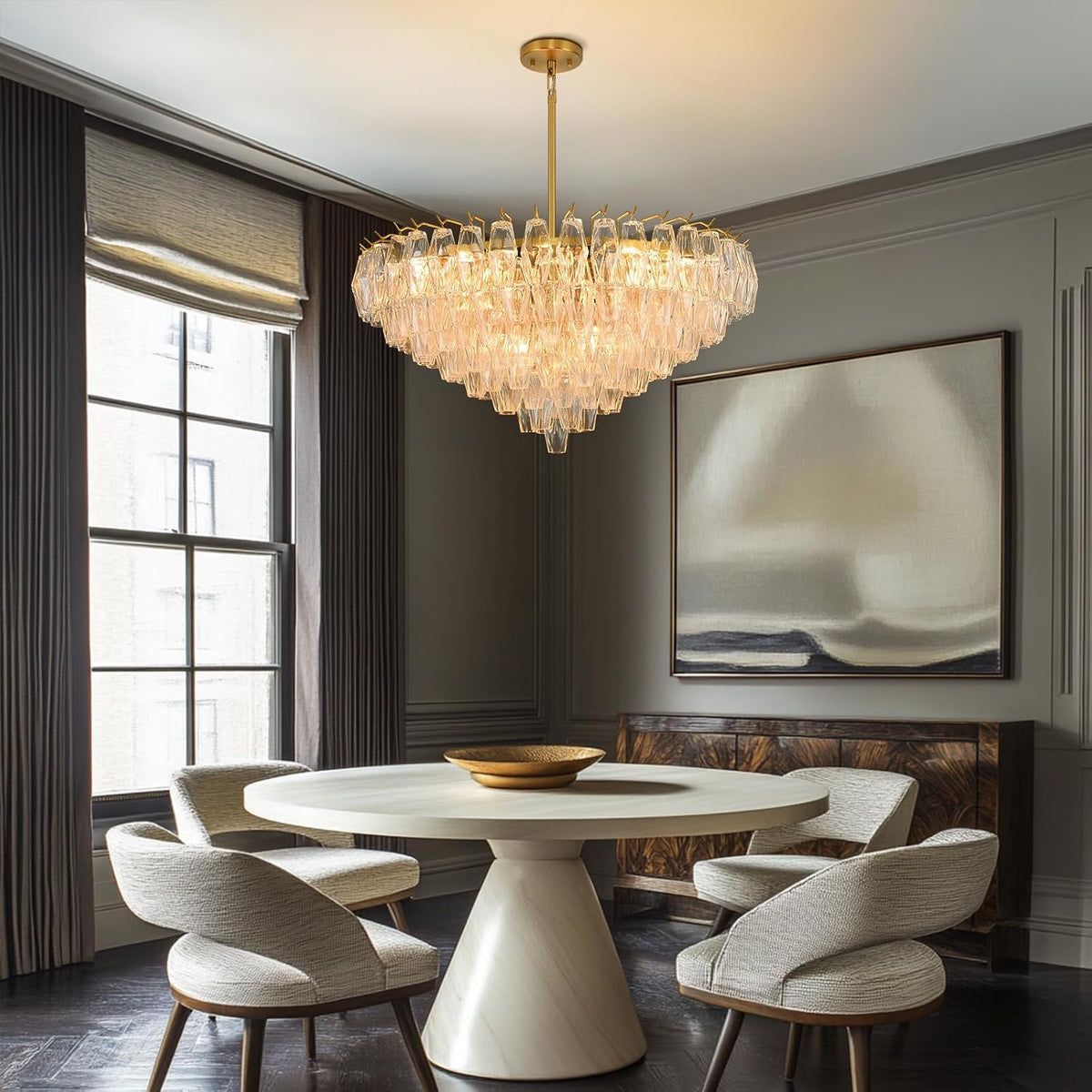 Gold Crystal Chandelier, 36" Modern Luxury Round Glass Crystal 8-Tier Chandelier for Dining Room, Large Brass 20-Light Tiered Chandeliers Light Fixture for Living Room, Bedroom, Entryway, Staircase