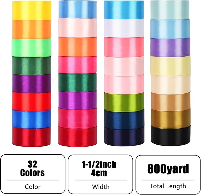 NESCCI 800 Yards Ribbon,1-1/2 Inch Satin Ribbon,Single Face Satin Ribbons, Perfect for Gift Wrapping,Wedding Decoration,Handmade Bows,Wrapping Bouquet, Halloween, Christmas