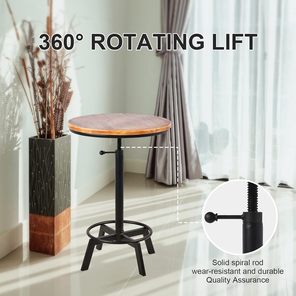 3-Piece Round Table & Chair Sets for Pub Kitchen Dining Living Party Bistro Breakfast, 1 Dining Table (30"-35.4"), 2 Counter Stools (20"-27"), Swivel Adjustable, Mostly Weld, Space-Saving,23.62" Dia