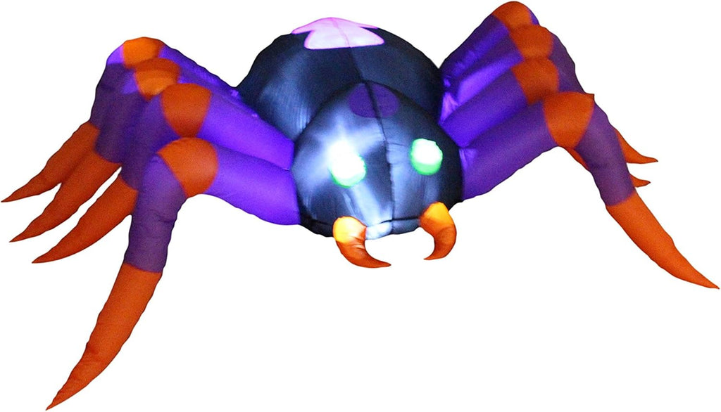 8 FT Long Halloween Inflatable Black Purple Spider LED Lights Decor