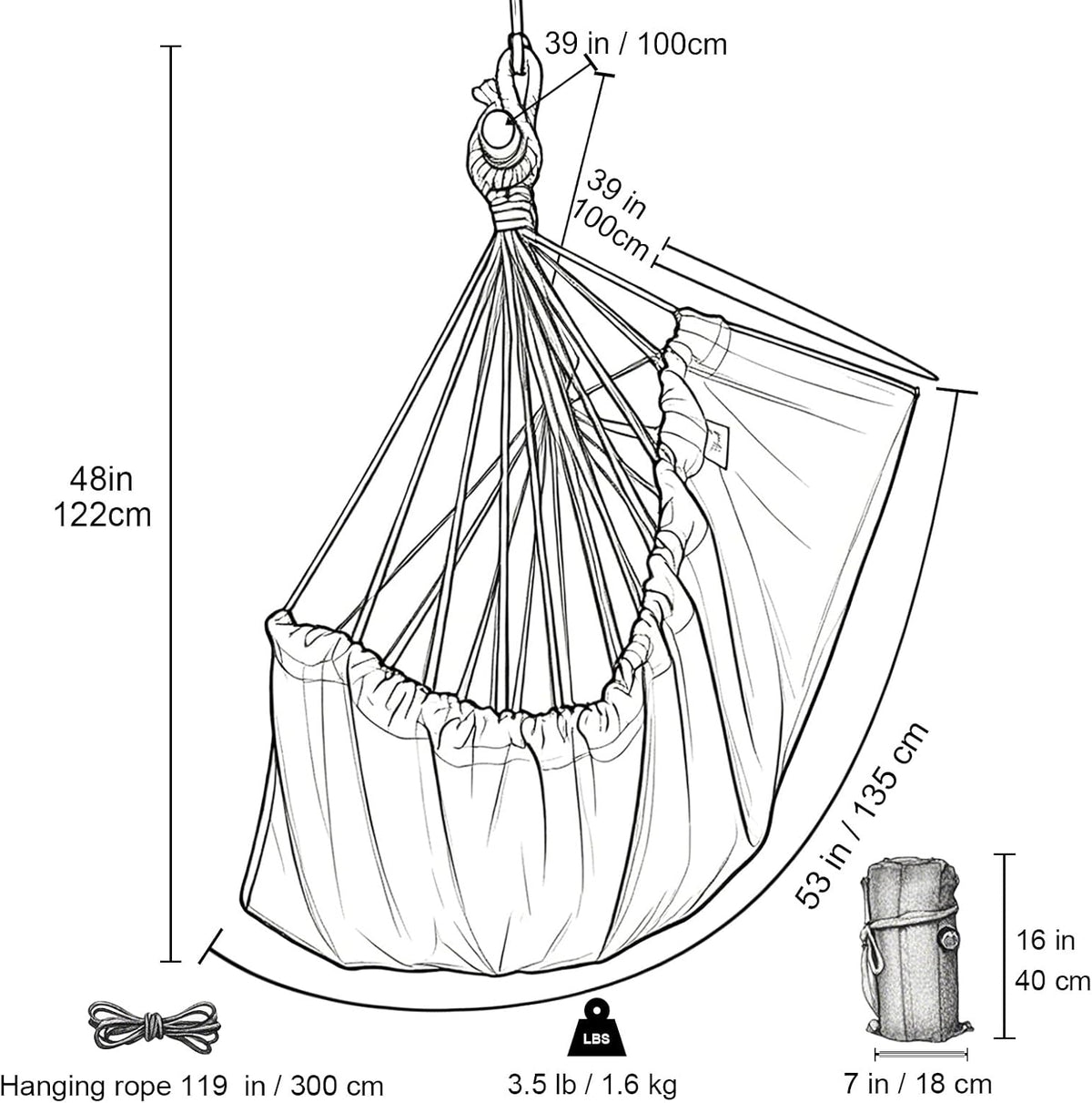 gocan large hammock swing chair, 39.4 x 53.1in, close-up detail