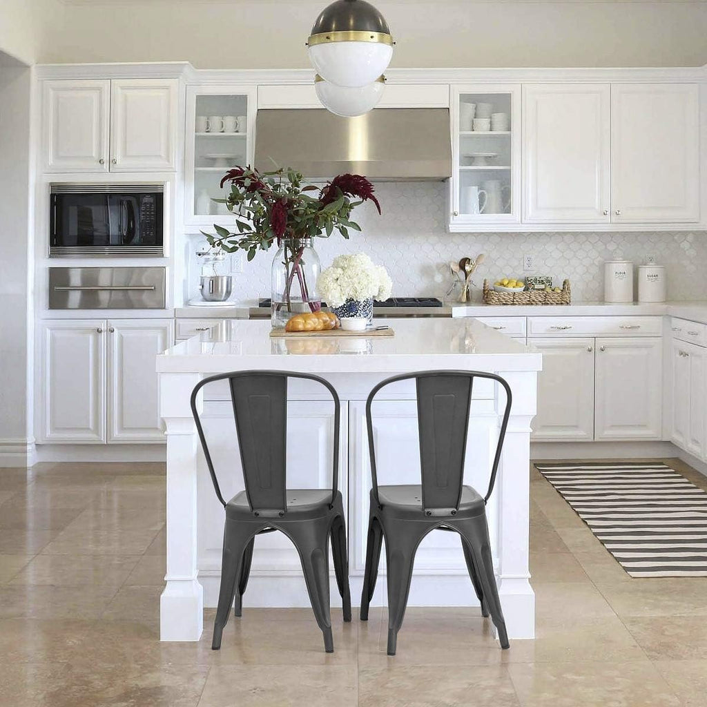 Furmax Metal Dining Chair Indoor-Outdoor Use Stackable Classic Trattoria Chair Chic Dining Bistro Cafe Side Metal Chairs Set of 4 (Gray)