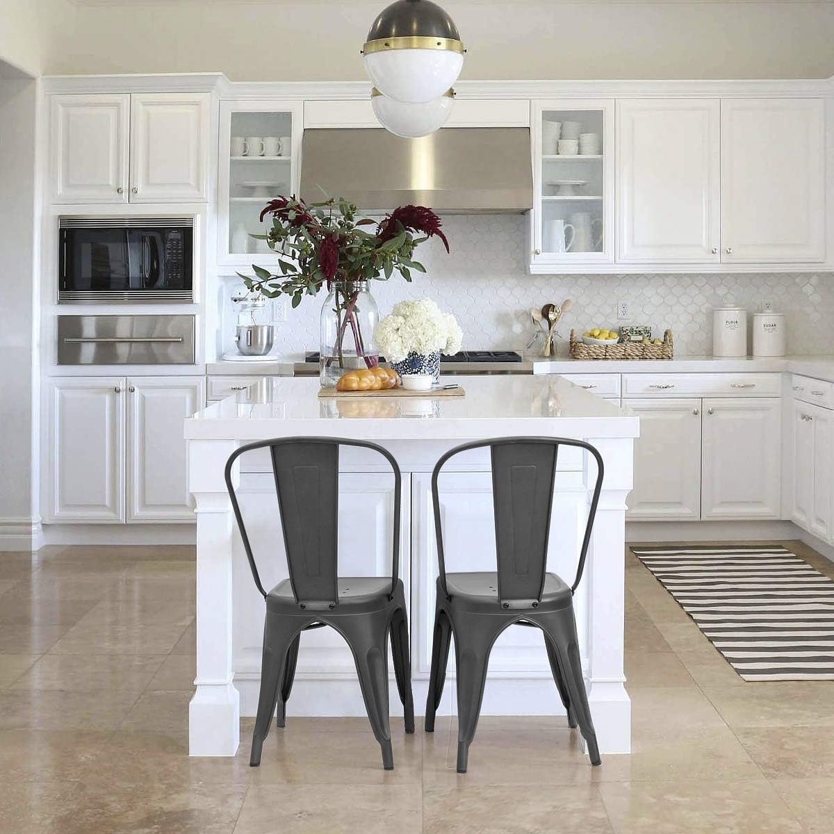 Furmax Metal Dining Chair Indoor-Outdoor Use Stackable Classic Trattoria Chair Chic Dining Bistro Cafe Side Metal Chairs Set of 4 (Gray)