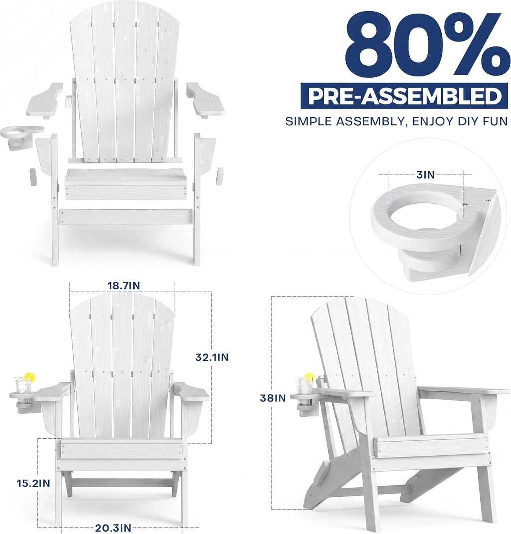 Plawdlik Folding Adirondack Chair Adjustable 3-Position Backrest, White
