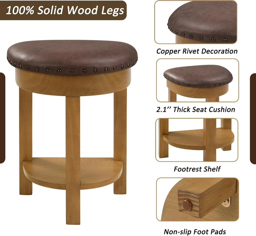 Merax 4 Piece Bar Table Set with 3 PU Upholstered Bar Stools, Solid Wood Counter Height Kitchen Table Set, Breakfast Table with 3 Padded Stools for Living Room, Dining Room, Natural