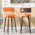 Bekrvio Swivel Counter Height Bar Stools Set of 2, Faux Leather Kitchen Stools Upholstered Barstools with Back, Walnut Wood Legs, Mid Century Island Chairs Counter Stools, 26" Seat Height, Orange