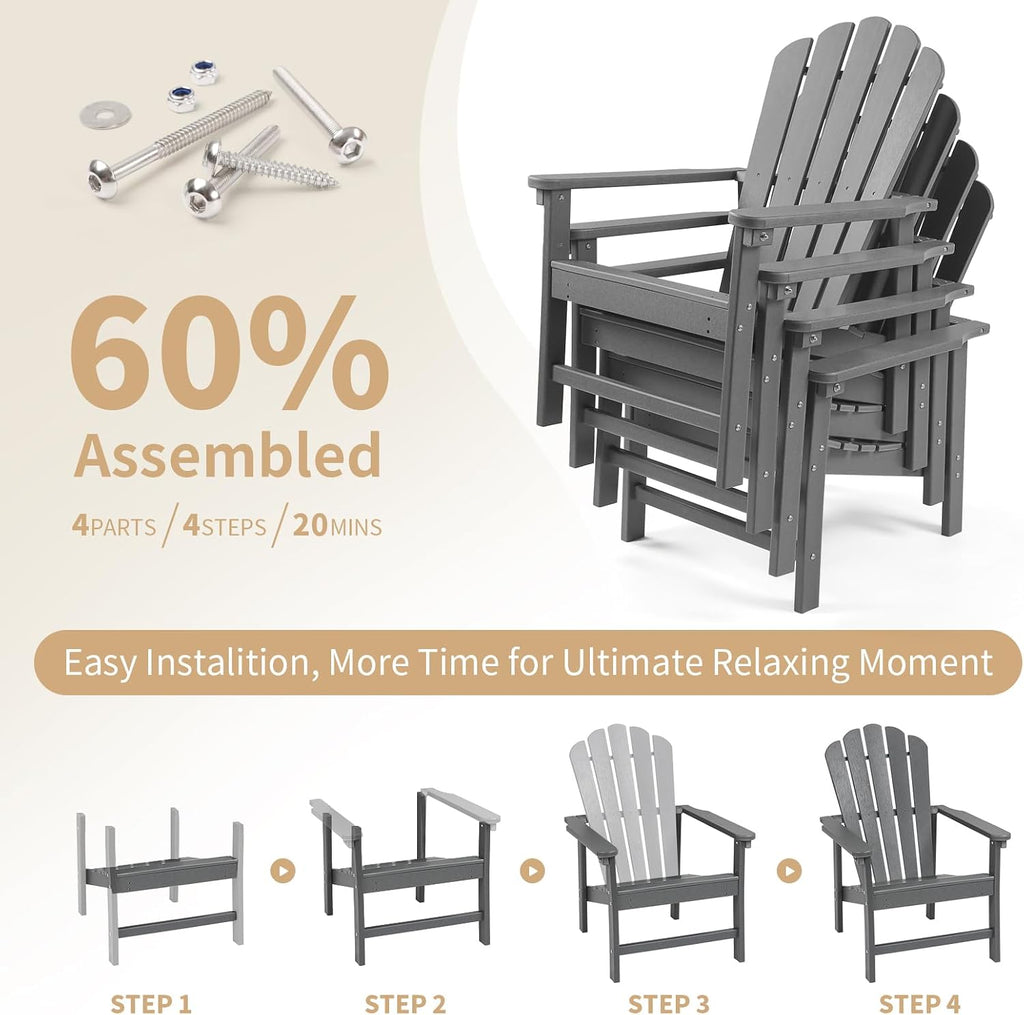 Oversized Stackable Adirondack Chair Set of 2, HDPE Fire Pit Chair