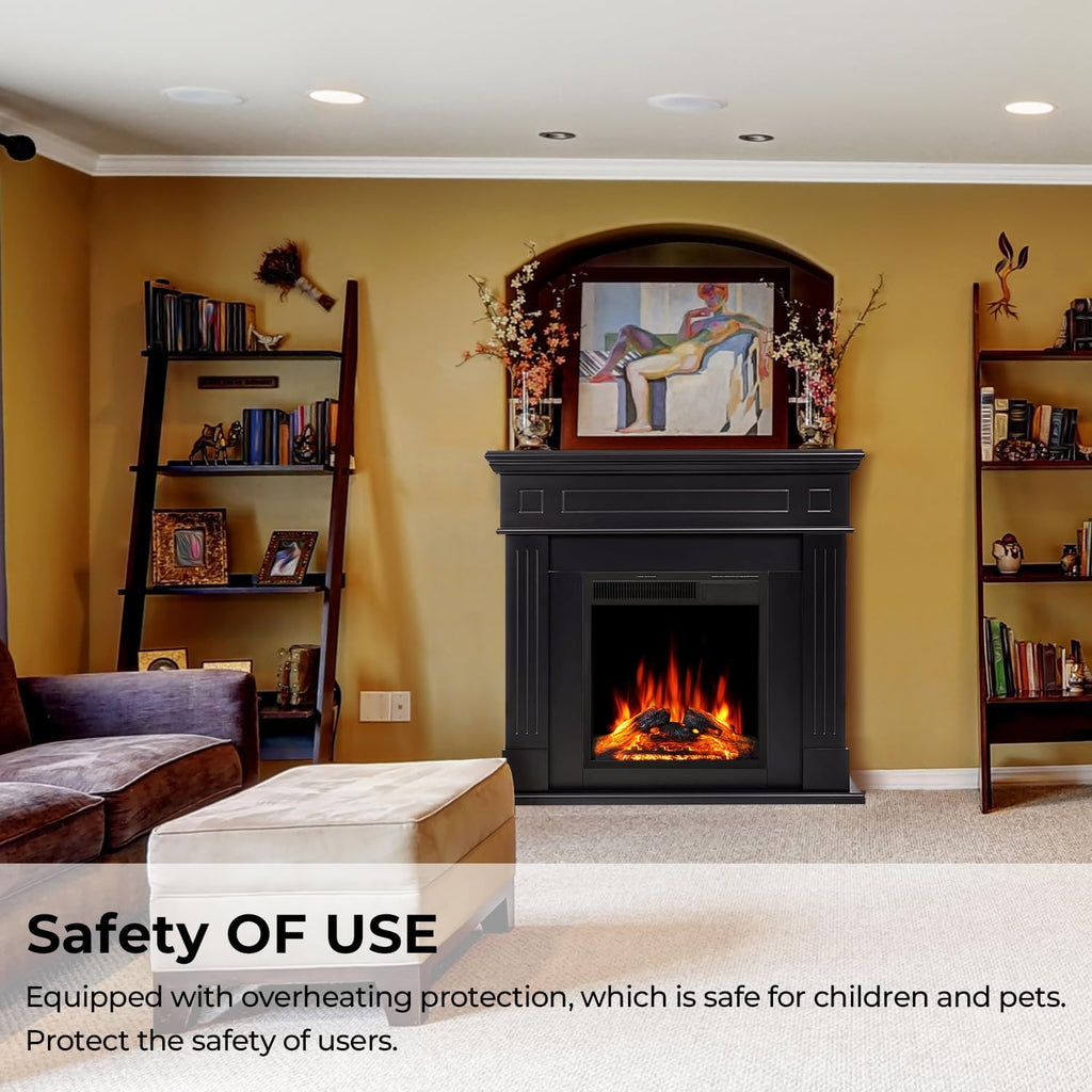 43” Electric Fireplace Mantel Freestanding Electric Fireplace, Remote Control, Adjustable Led Flame, 750W/1500W Black