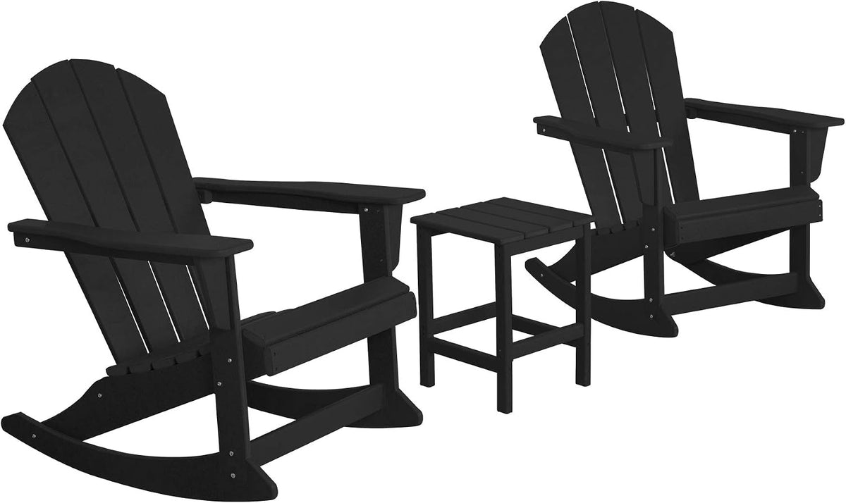 WestinTrends Malibu 3-Piece Set Outdoor/Patio Poly Adirondack Rocking Chairs with a Side Table (2 Seater), Black