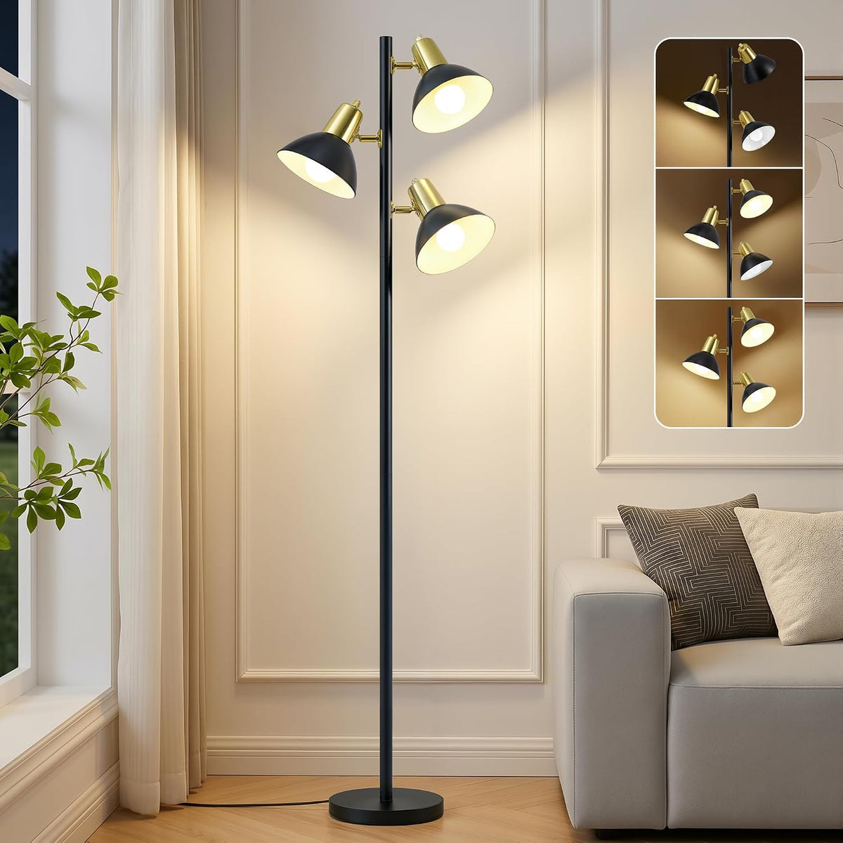 3 Light Floor Lamps for Living Room, 67" Tall Metal Modern Tree Floor Lamp