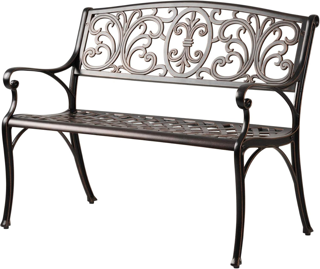 Patio Sense Decatur Rust-Resistant Cast Aluminum Bench, Antique Bronze