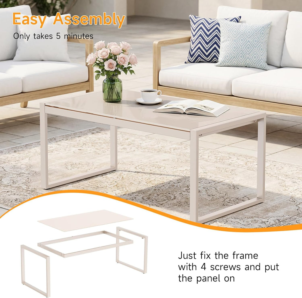 ONBRILL Rectangle Coffee Table with Tempered Glass Desktop, Sand