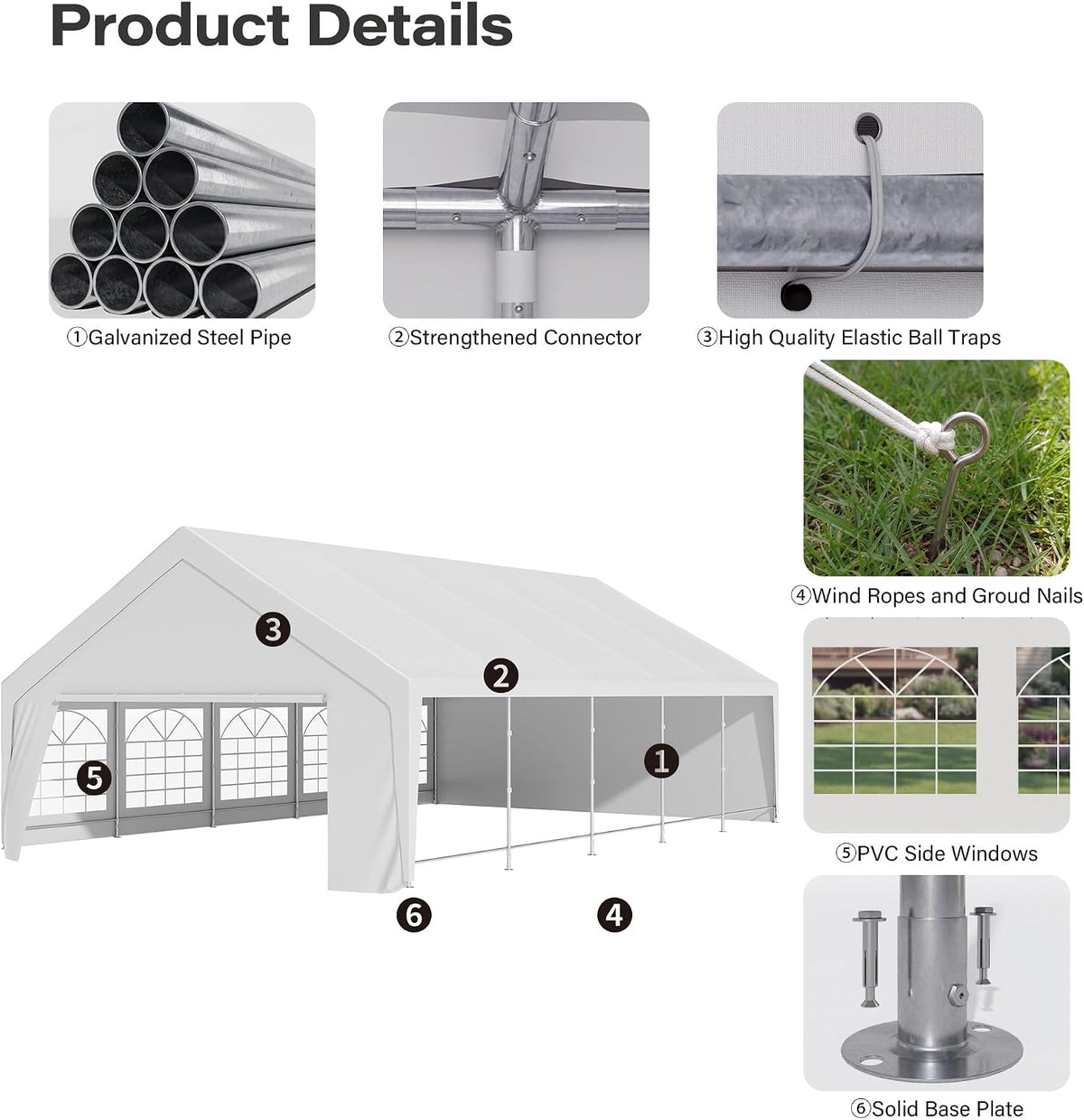 LAUSAINT HOME 20x30 Party Tent, Heavy Duty Waterproof Canopy with Removable Sidewalls & Roll-Up Door, Large White Event Shelter with Steel Frame for Wedding, Backyard, BBQ, Camping, for 35–60 People