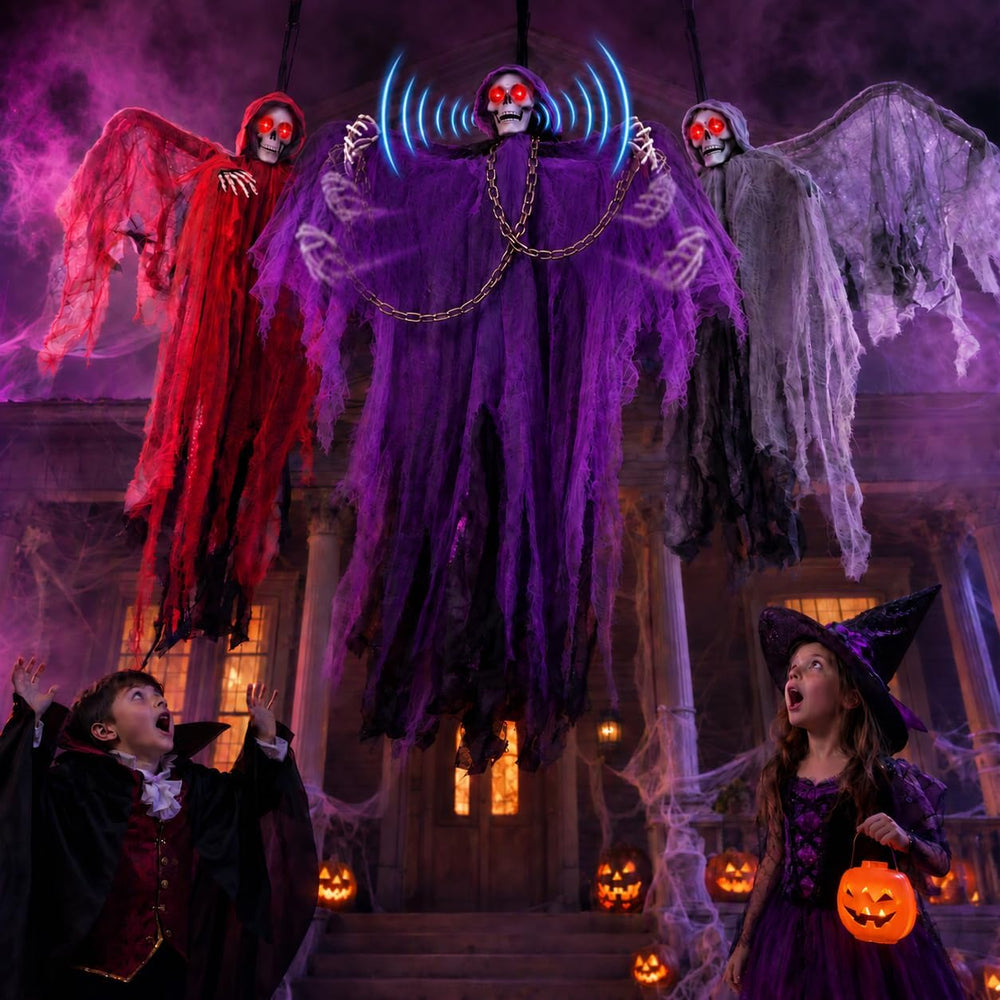 71" Halloween Hanging Skeleton Ghosts with Moving Grabbing Arm, Scary So...