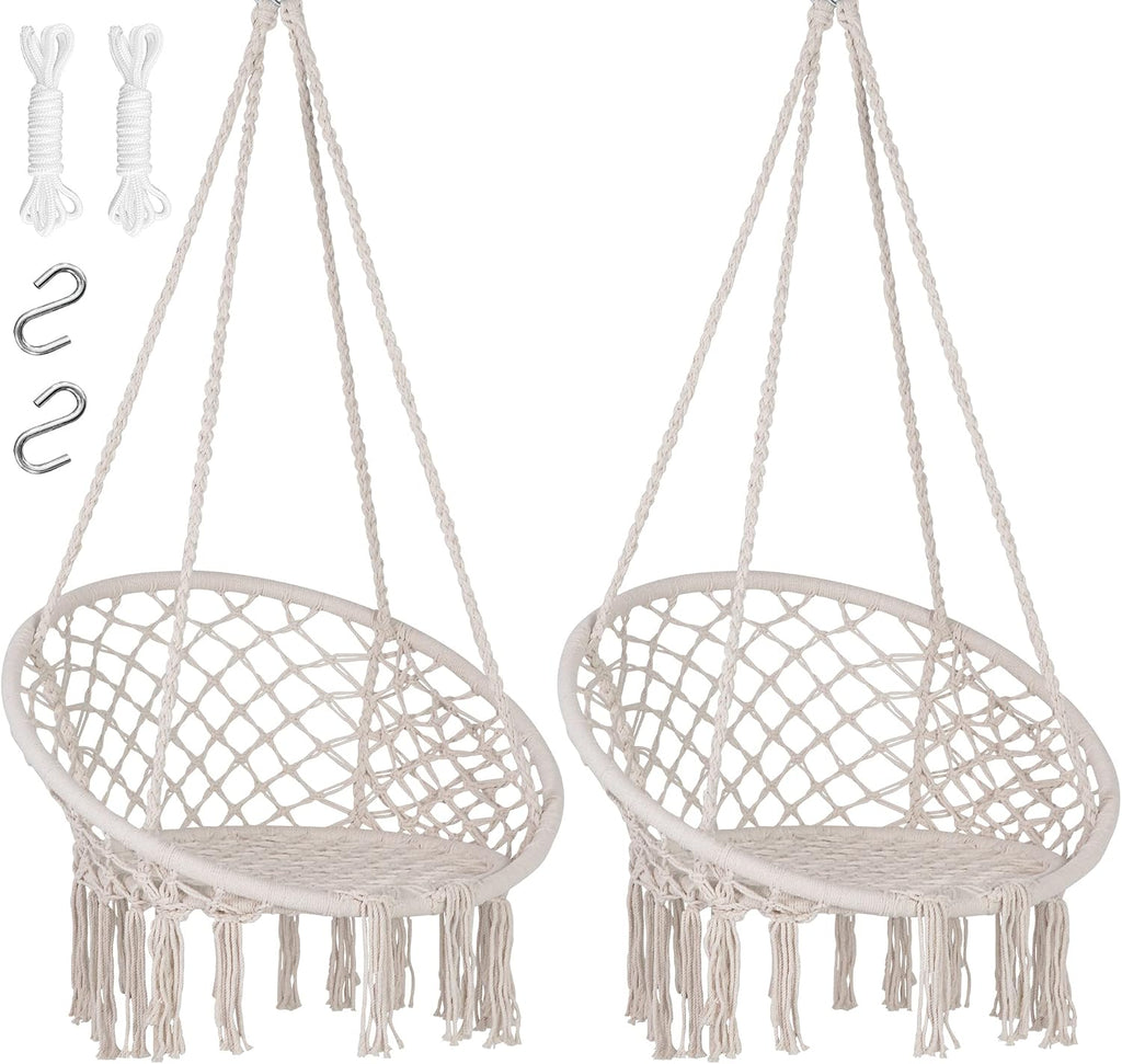 SUNCREAT Hammock Chair Macrame Swing with Side Pocket, Pack of 2, Beige