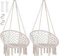 SUNCREAT Hammock Chair Macrame Swing with Side Pocket, Pack of 2, Beige