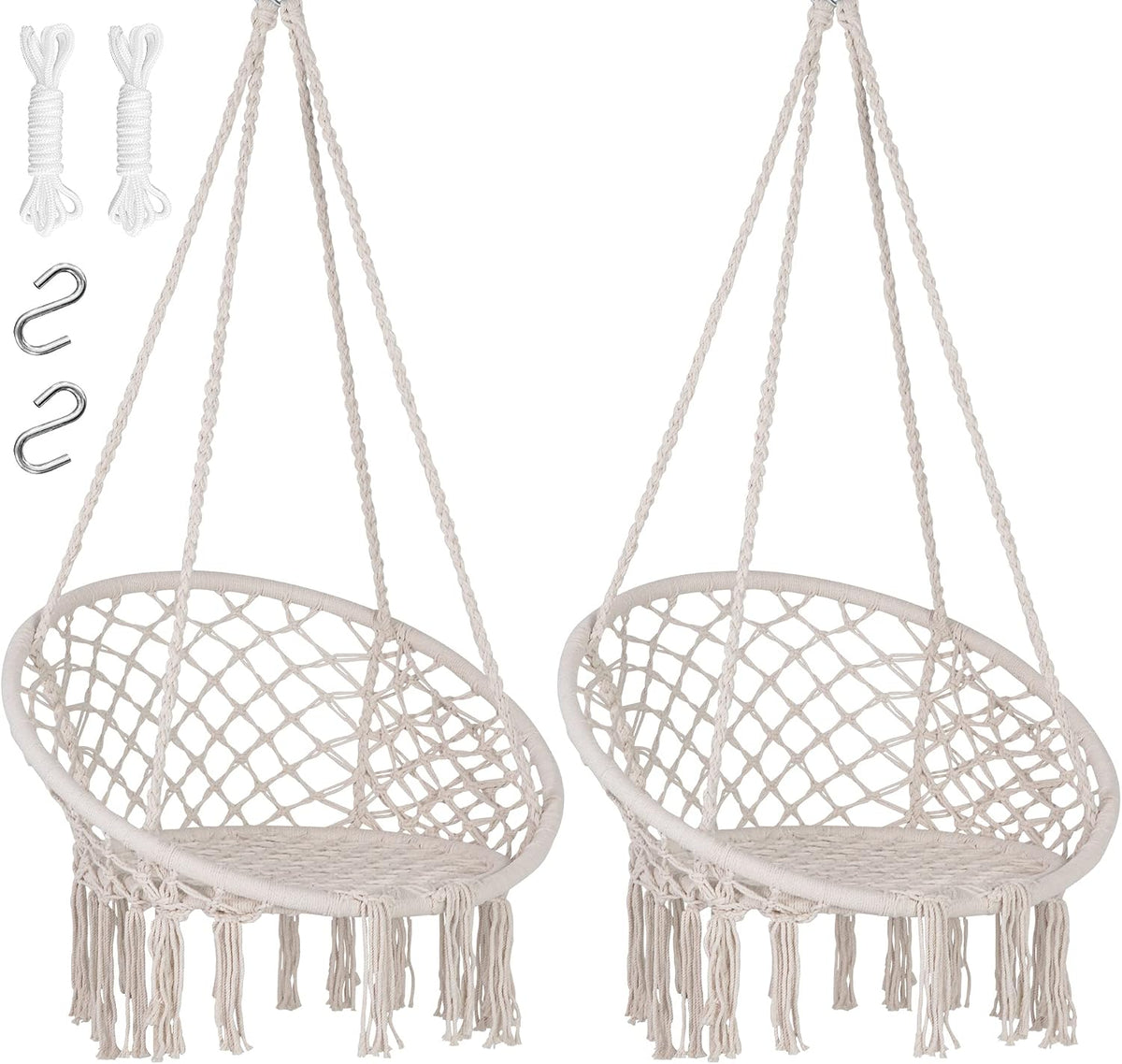 SUNCREAT Hammock Chair Macrame Swing with Side Pocket, Pack of 2, Beige