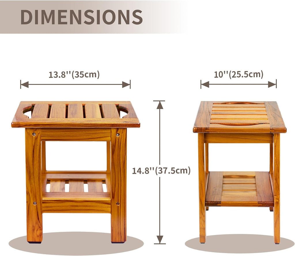 Utoplike Teak Shower Stool, Compact Showers Bench, Foot Rest Shaving Legs