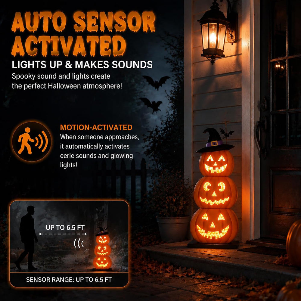 Halloween Decorations LED Light Up Pumpkin Decor Spooky Sound Porch Sign