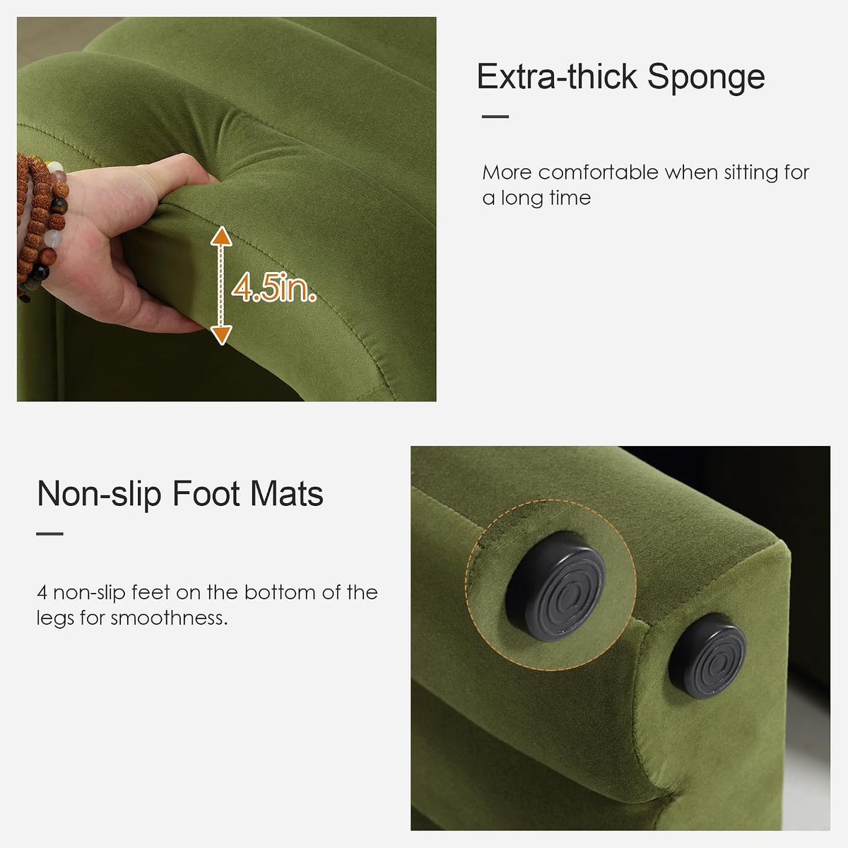 Olive Green Velvet Ottoman Stool, Small Vanity Stool