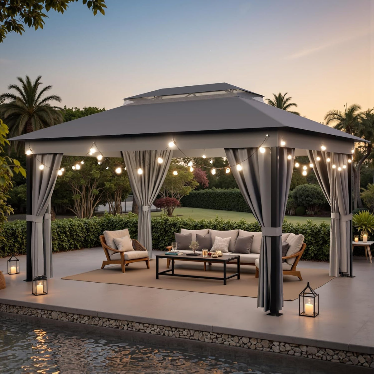 Devoko 10'x13' Outdoor Gazebo for Patio, Heavy Duty Steel Frame Canopy