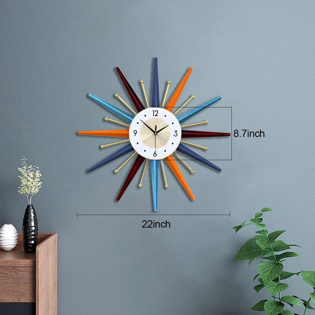 FIELDY Large Wall Clock 22 Inch Mid Century Wall Clocks Starburst Clock Non Ticking Battery Operated 3D Wall Clocks Home Décor for Living Room, Kitchen, Dining Room, Bedroom