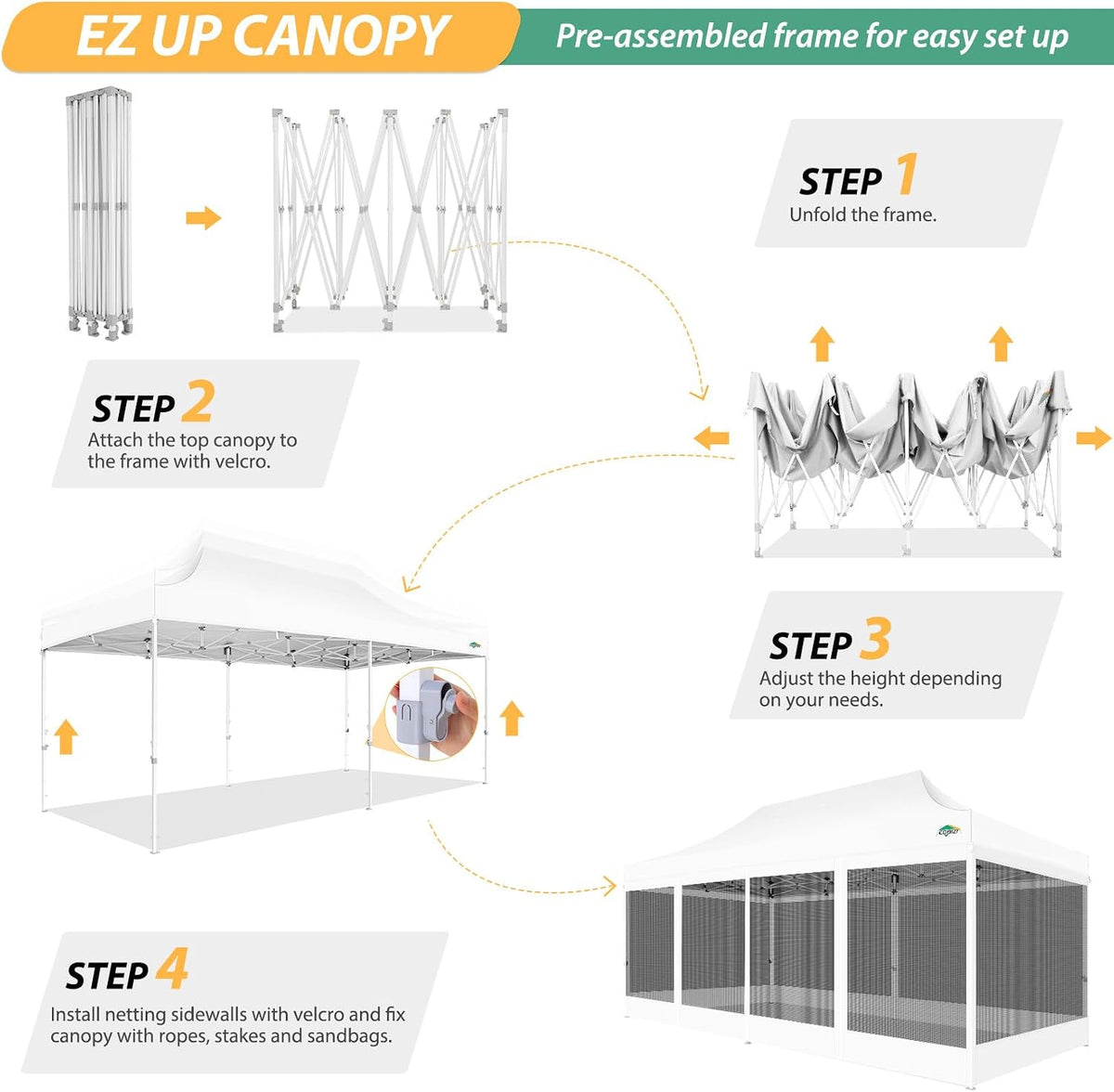 COBIZI 10x20 Heavy Duty Pop Up Canopy Tent with 6 Mosquito Netting Walls
